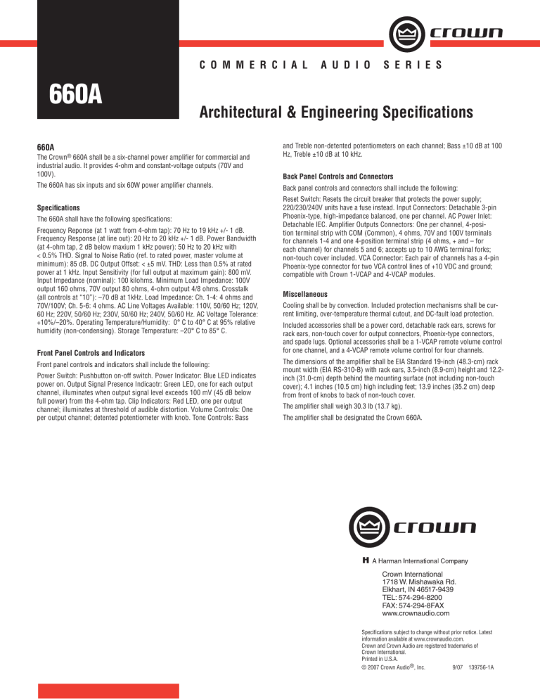 Crown 660A User manual Crown 660A User manual