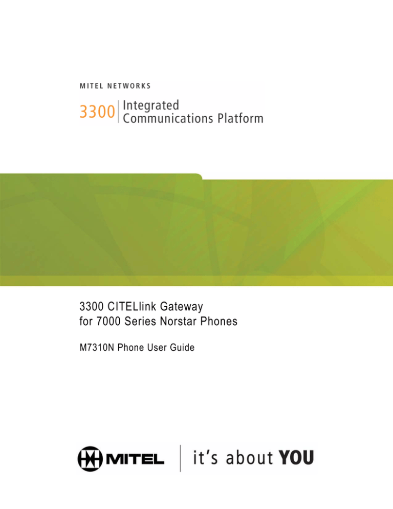 Mitel M7310N User manual Mitel M7310N User manual