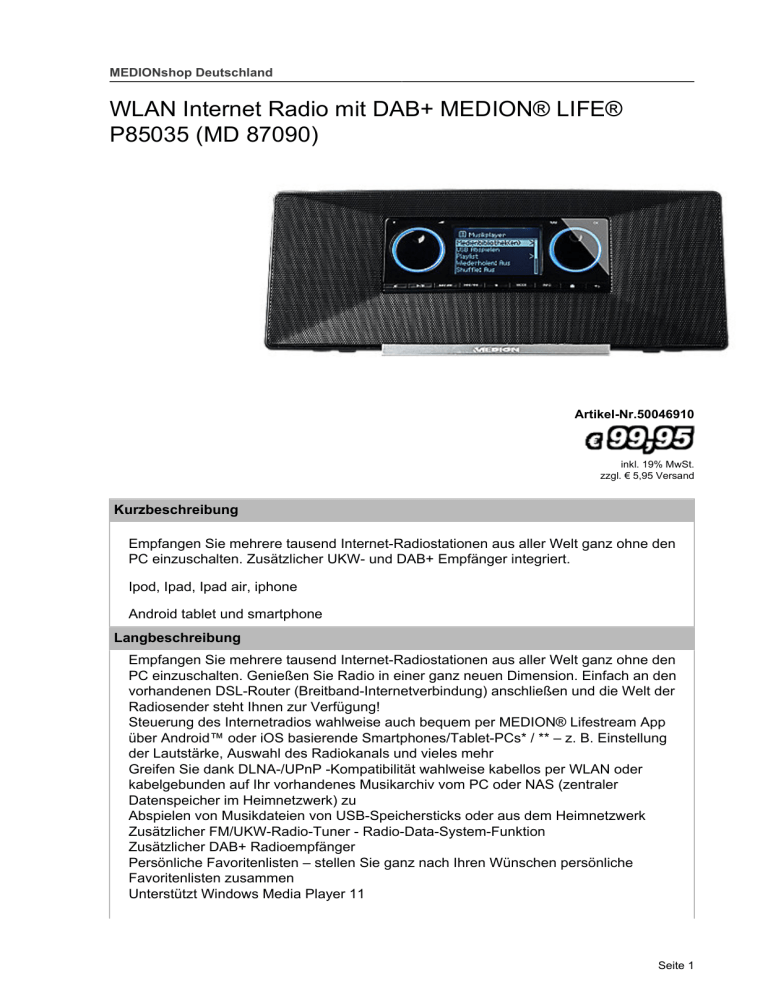Medion MD 7475 AB User manual Medion MD 7475 AB User manual