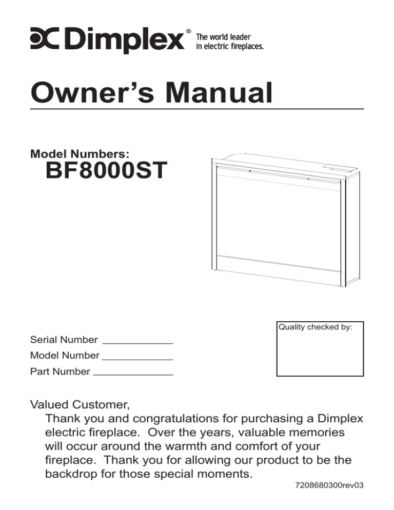 Dimplex BF9000 Owner`s manual Dimplex BF9000 Owner`s manual