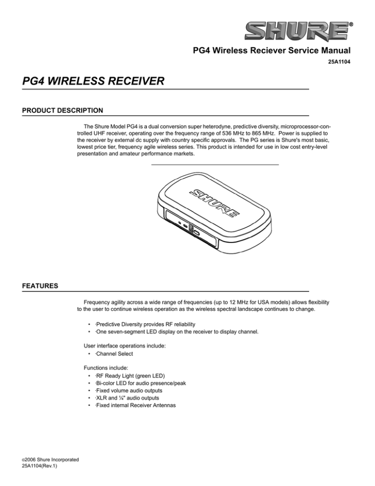 Shure PG Wireless Service manual Shure PG Wireless Service manual