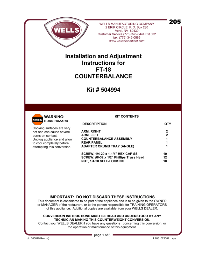 Wells FT-18 User manual Wells FT-18 User manual