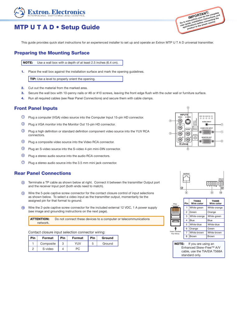 Extron electronics MTP U T A D User manual Extron electronics MTP U T A D User manual