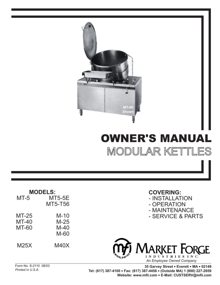 Market Forge Industries MT-60 Owner`s manual Market Forge Industries MT-60 Owner`s manual