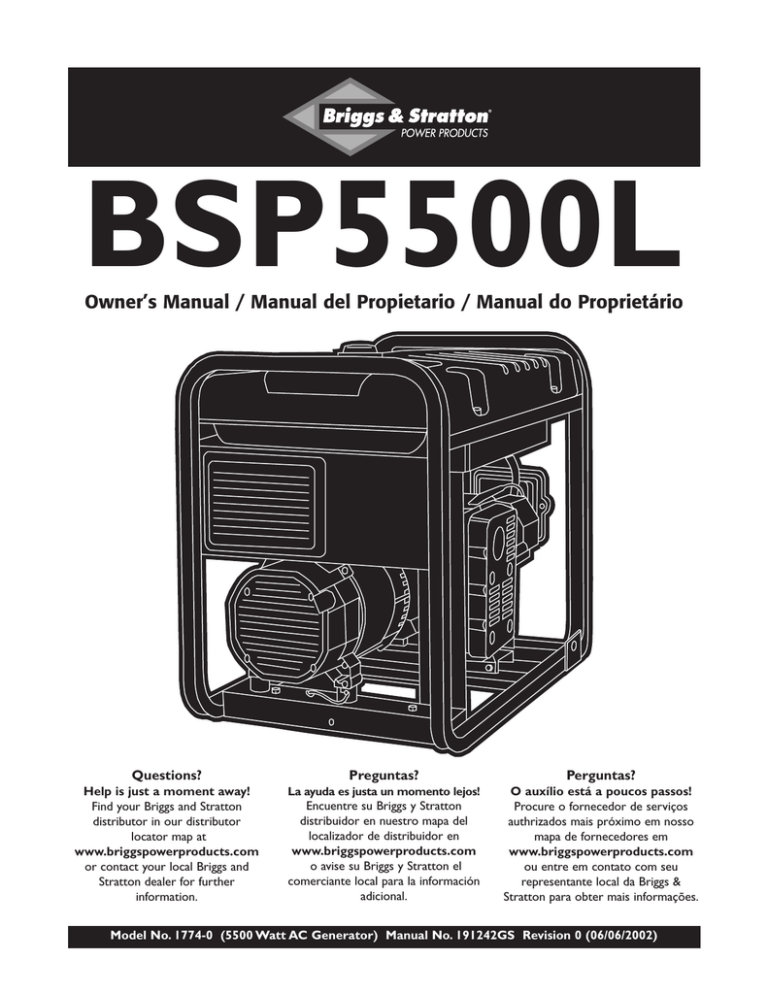 Briggs & Stratton BSP5500L Owner`s manual Briggs & Stratton BSP5500L Owner`s manual