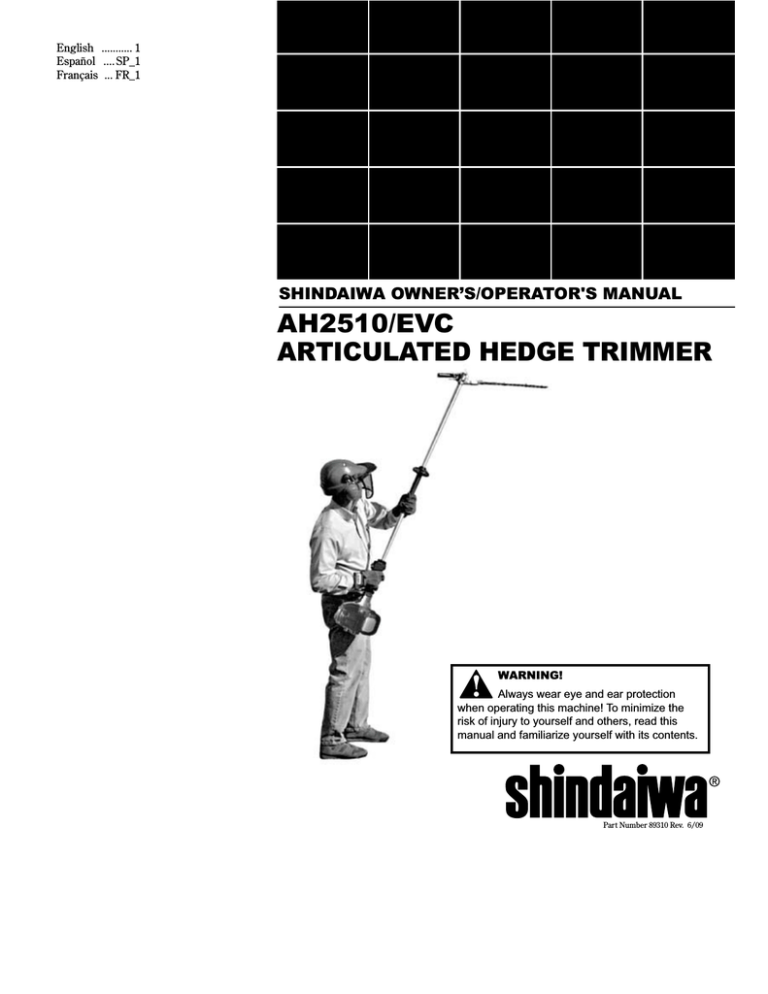 Shindaiwa 89310 Operator`s manual Shindaiwa 89310 Operator`s manual