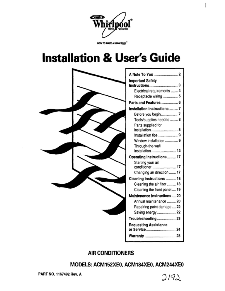 Whirlpool ACM 152XE0 User`s guide Whirlpool ACM 152XE0 User`s guide