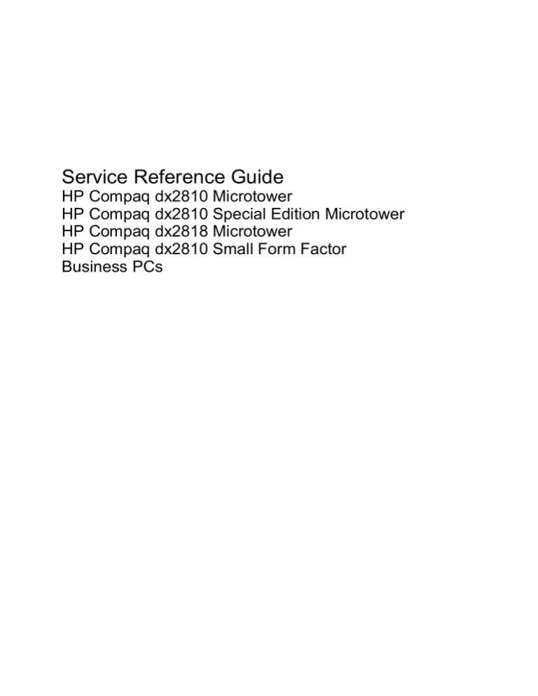 Compaq dx2818 - Microtower PC Specifications Compaq dx2818 - Microtower PC Specifications