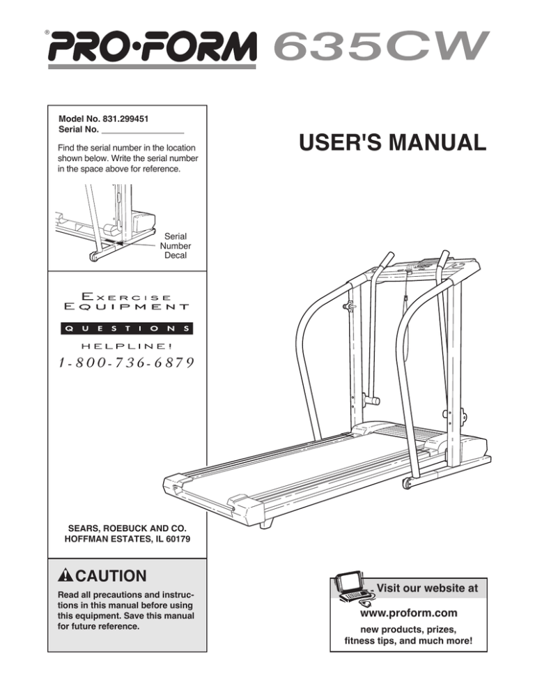 ProForm 635CW 831.299451 User`s manual ProForm 635CW 831.299451 User`s manual