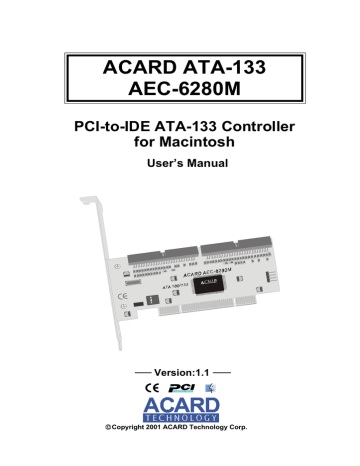 User's manual | Acard PCI-to-IDE ATA-133 User`s manual | Manualzz