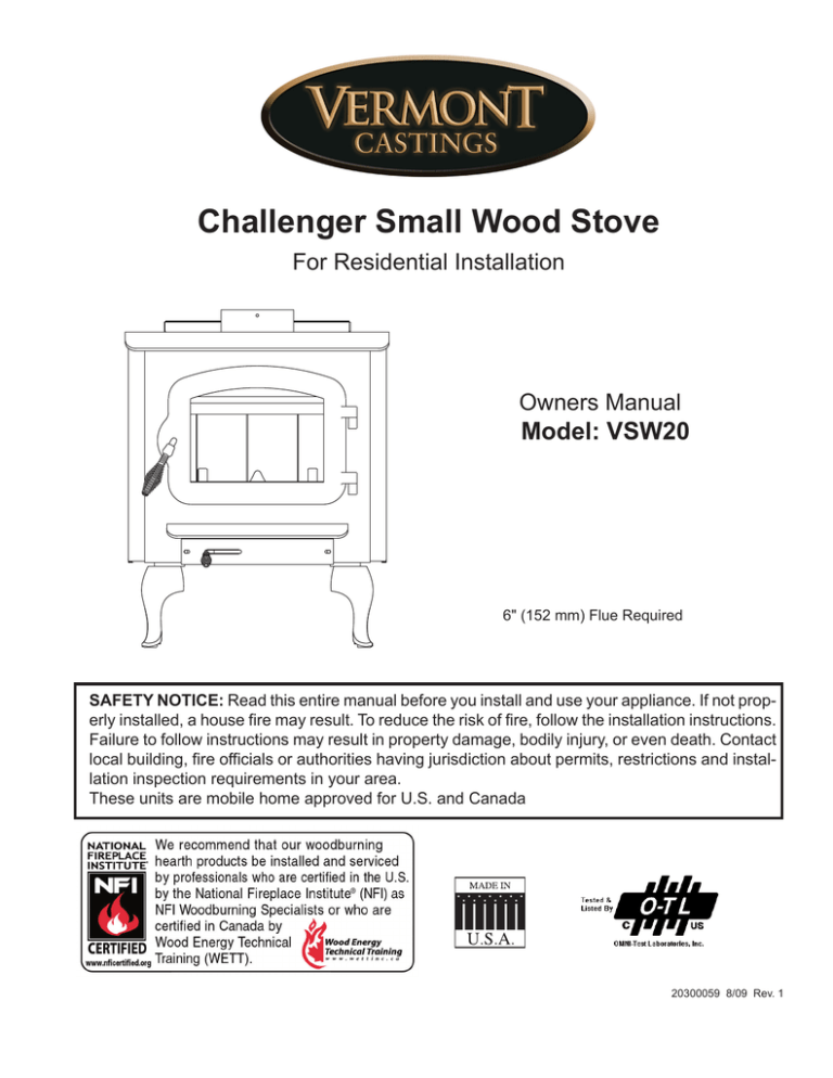 Vermont Castings VSW20 Specifications Vermont Castings VSW20 Specifications