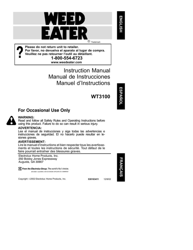 Electrolux WT3100 Instruction manual Electrolux WT3100 Instruction manual