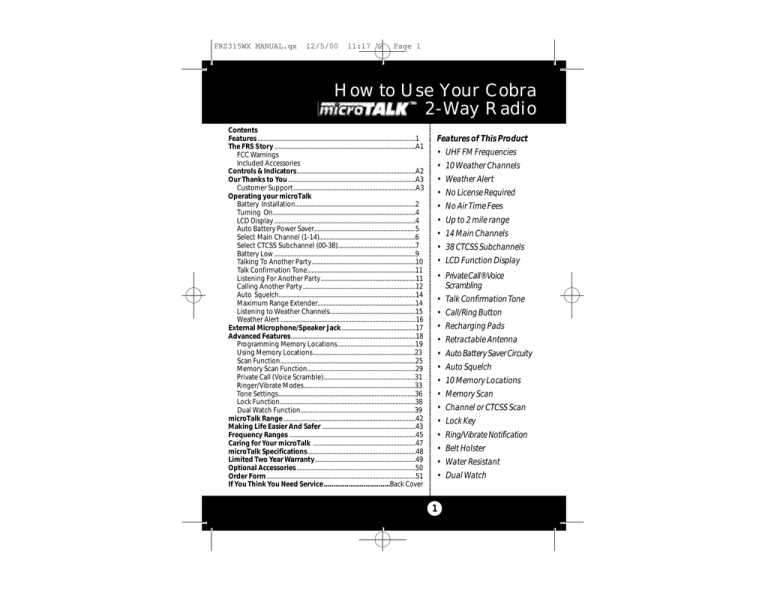 Cobra Micro Talk 3 Specifications Cobra Micro Talk 3 Specifications