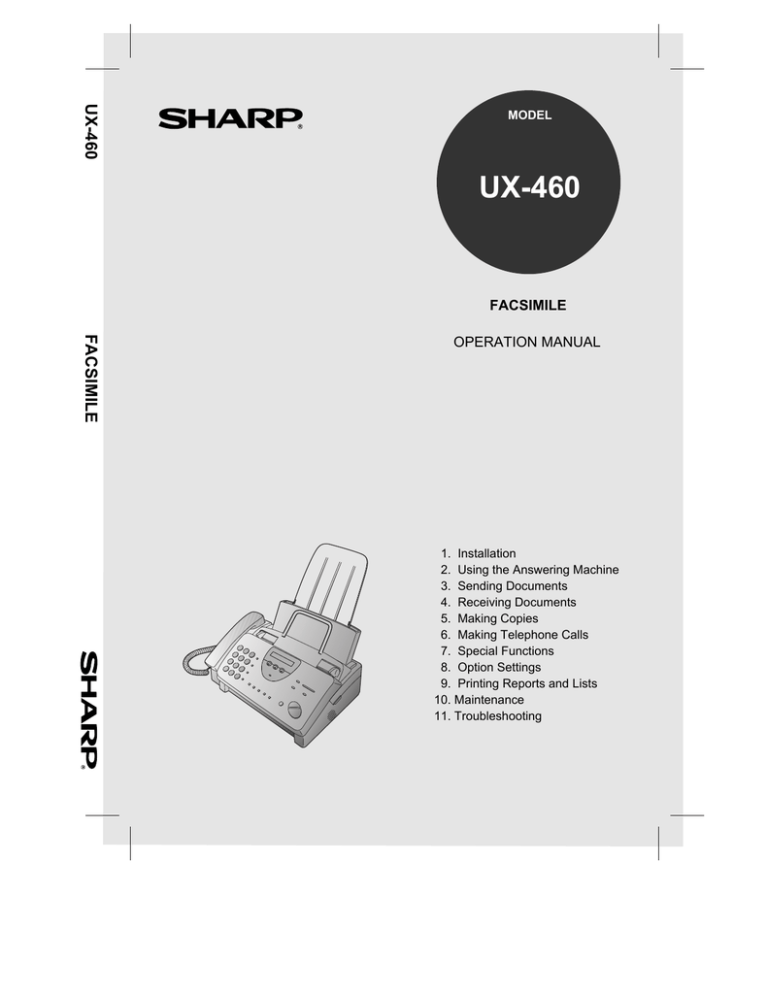 Sharp UX-118 Specifications Sharp UX-118 Specifications