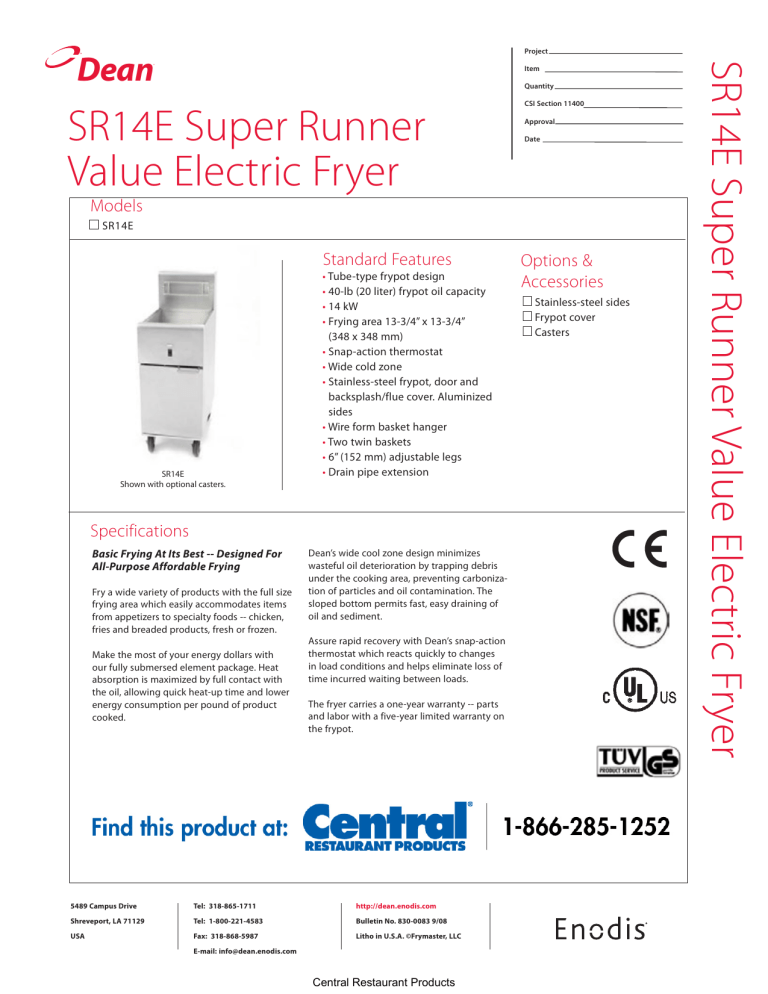 Dean Electric Fryer User manual Dean Electric Fryer User manual