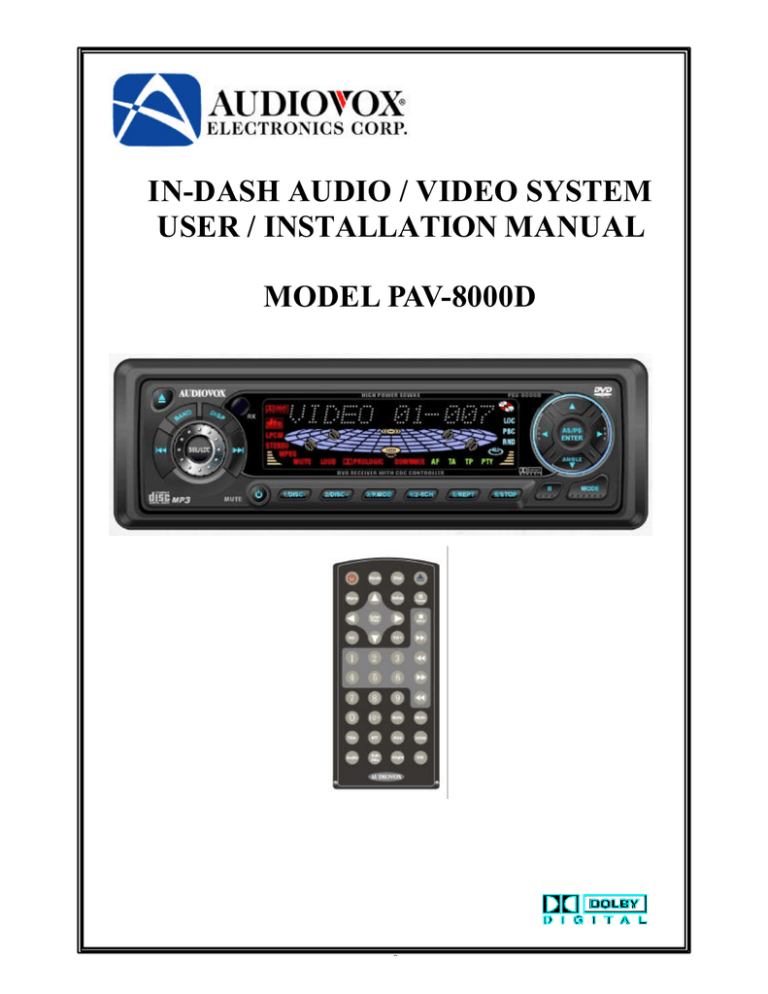 Audiovox PAV-8000D Installation manual Audiovox PAV-8000D Installation manual