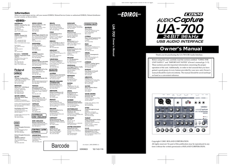 Roland UA-700 Owner's manual Roland UA-700 Owner's manual