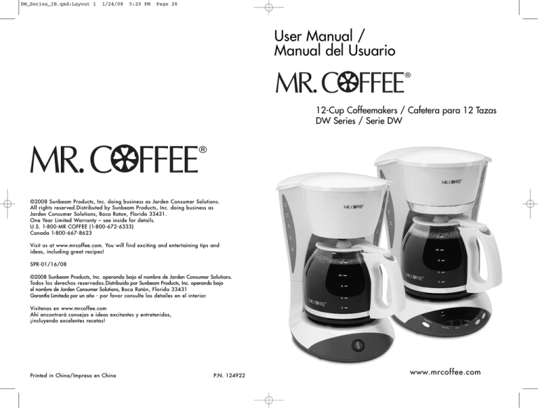 Mr. Coffee AD SERIES User manual Mr. Coffee AD SERIES User manual