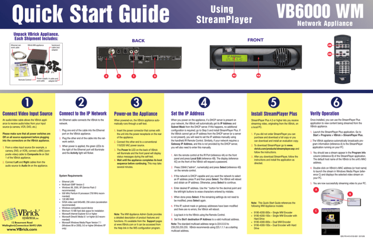 VBrick Systems VBRICK APPLIANCE VB6000 User manual VBrick Systems VBRICK APPLIANCE VB6000 User manual