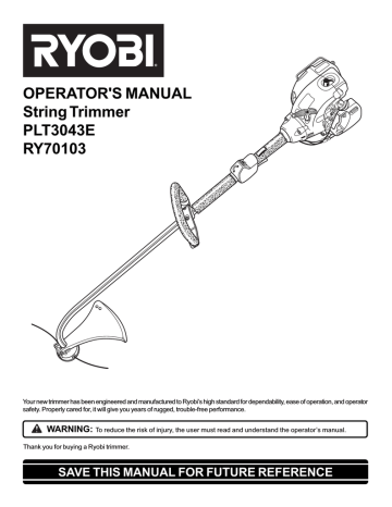 Ryobi RY70103 Operator`s manual Ryobi RY70103 Operator`s manual