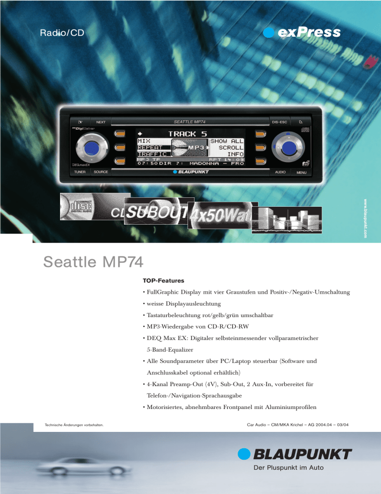 Blaupunkt Seattle MP74 User manual Blaupunkt Seattle MP74 User manual