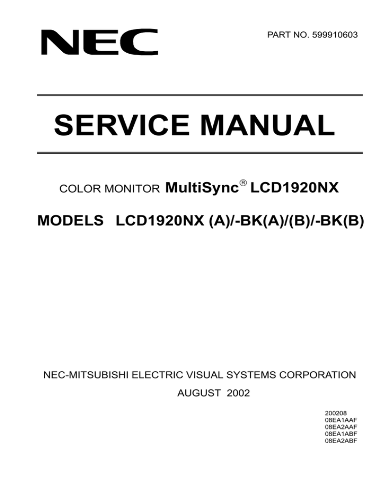 Mitsubishi LCD1920NX Service manual Mitsubishi LCD1920NX Service manual