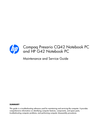 HP (Hewlett-Packard) HP G42 Laptop Maintenance and Service Guide | Manualzz HP (Hewlett-Packard) HP G42 Laptop Maintenance and Service Guide | Manualzz