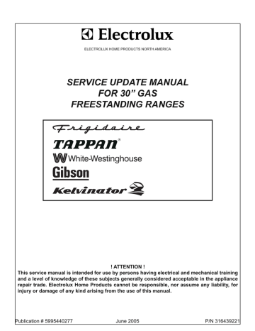 Electrolux 30" GAS FREESTANDING RANGES Service manual Electrolux 30" GAS FREESTANDING RANGES Service manual