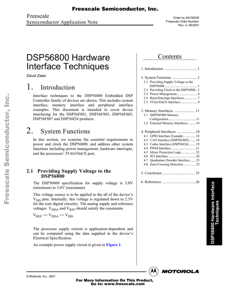 Motorola DSP56800 Specifications Motorola DSP56800 Specifications