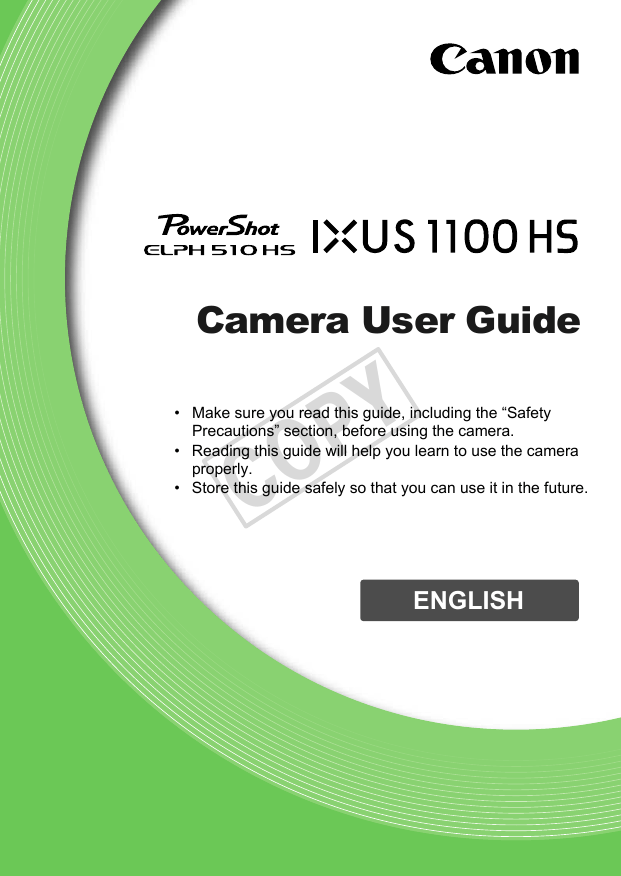 Canon IXUS 510 HS User guide Canon IXUS 510 HS User guide
