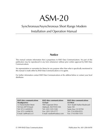 RAD Data comm ASM-20 Specifications | Manualzz