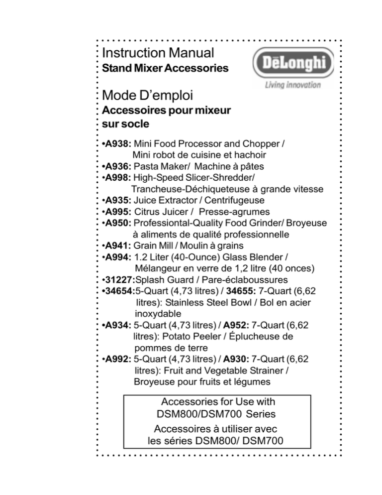 DeLonghi DSM700 Instruction manual DeLonghi DSM700 Instruction manual