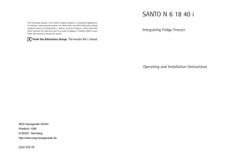 AEG Intergrating Fridge Freezer Operating instructions AEG Intergrating Fridge Freezer Operating instructions