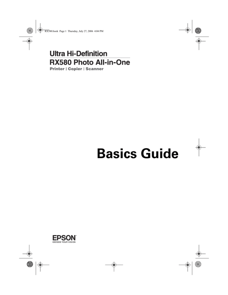 Epson RX580 - Stylus Photo Color Inkjet User`s guide Epson RX580 - Stylus Photo Color Inkjet User`s guide