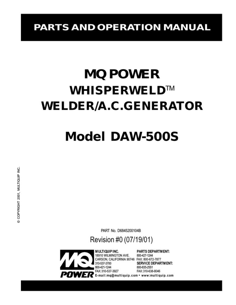 MULTIQUIP DAW-500S Specifications MULTIQUIP DAW-500S Specifications