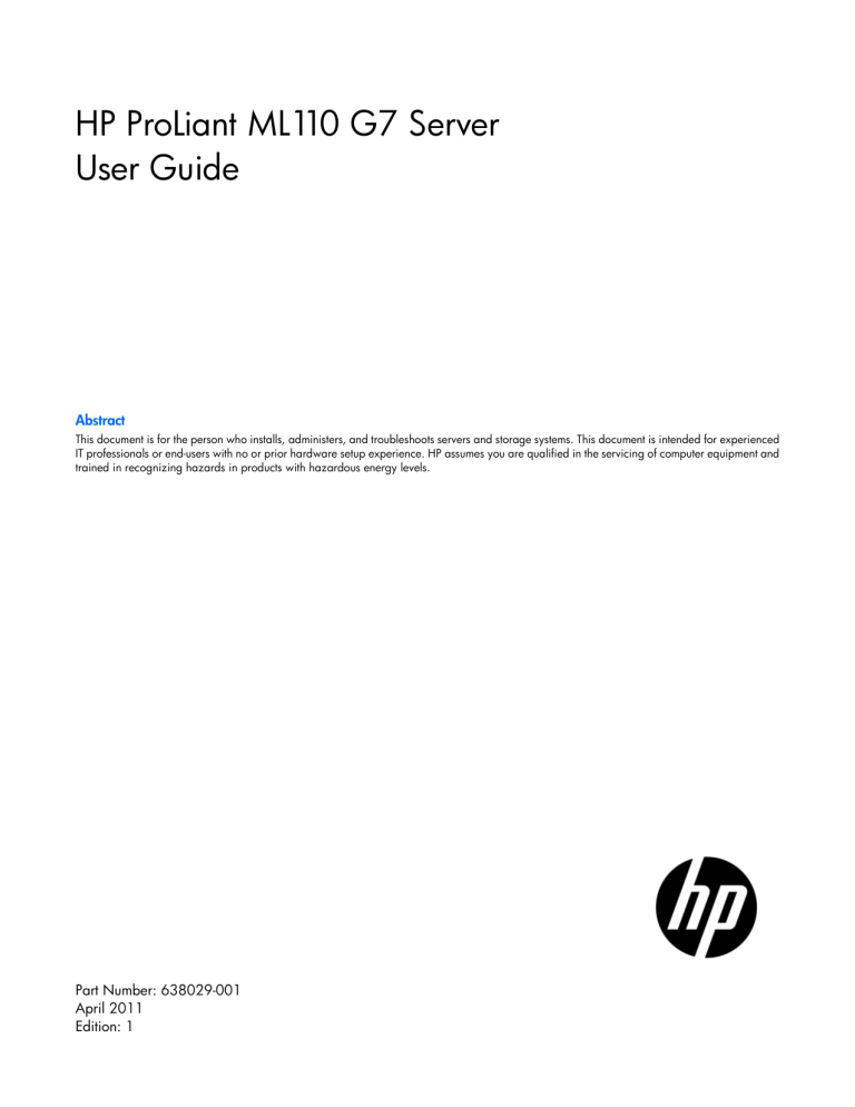 HP ProLiant ML110 User guide HP ProLiant ML110 User guide