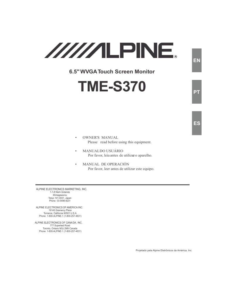 Alpine TME-S370 User manual Alpine TME-S370 User manual