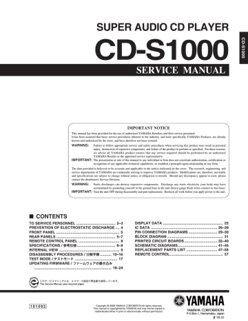 Yamaha CDS1000 - SACD Player Service manual Yamaha CDS1000 - SACD Player Service manual