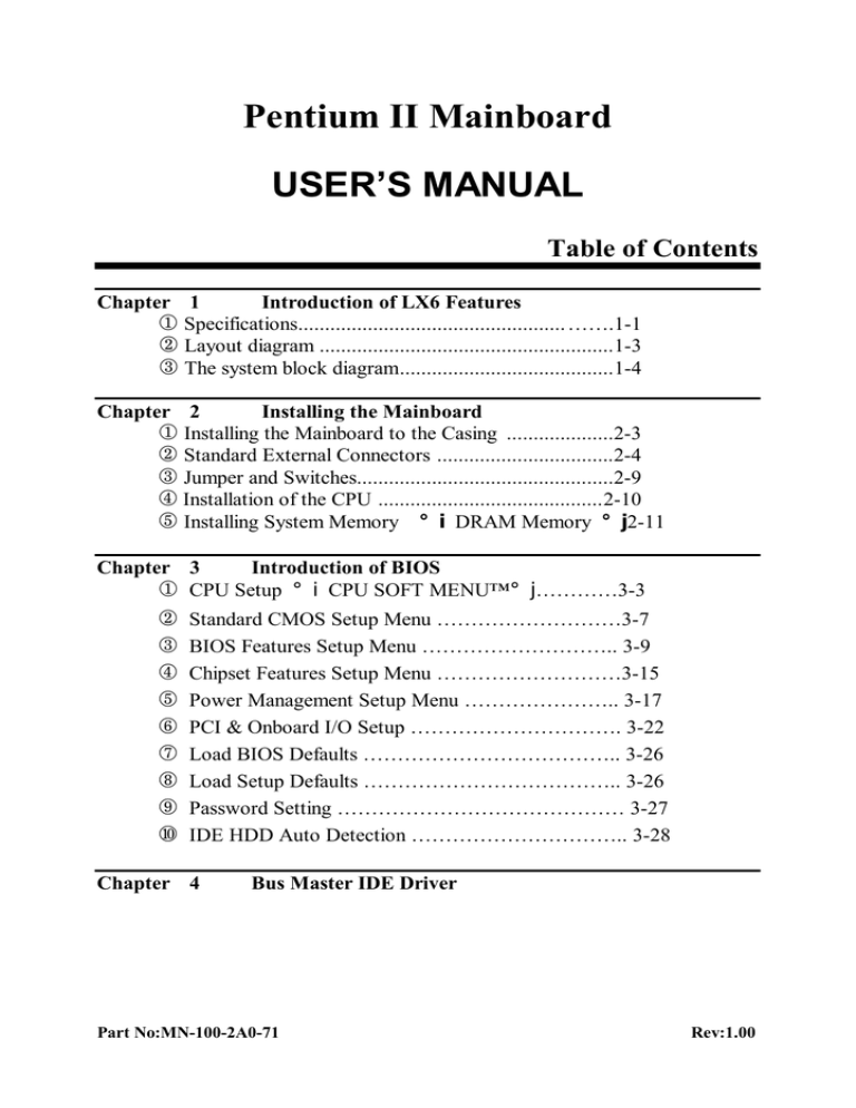 Abit BX6 Pentium II User`s manual Abit BX6 Pentium II User`s manual