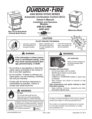 Quadra-Fire 4300 Series Owner`s manual Quadra-Fire 4300 Series Owner`s manual