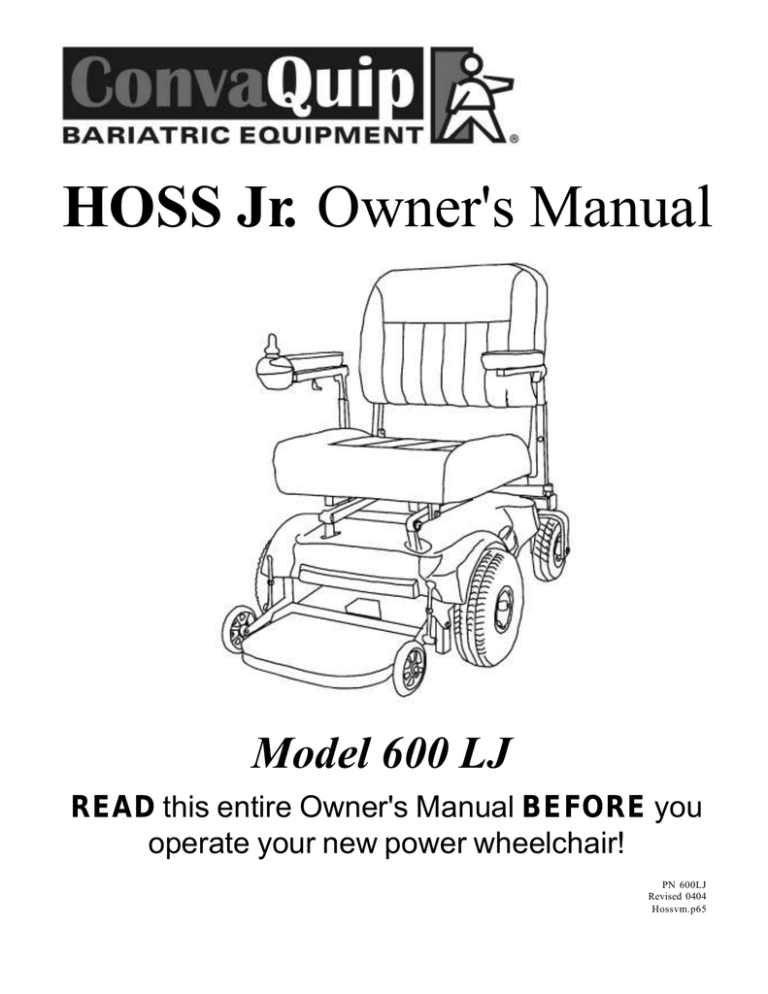 ConvaQuip 600 LJ Owner`s manual ConvaQuip 600 LJ Owner`s manual