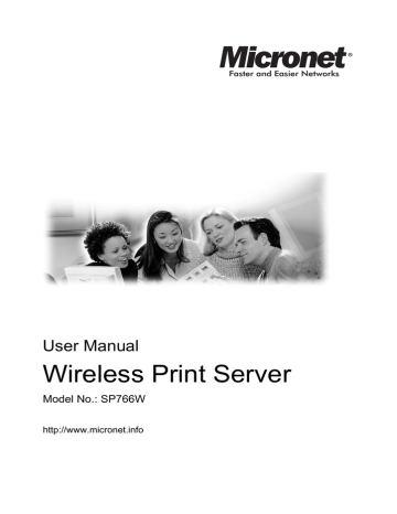 MicroNet SP766W 54M Wireless Print Server User manual | Manualzz