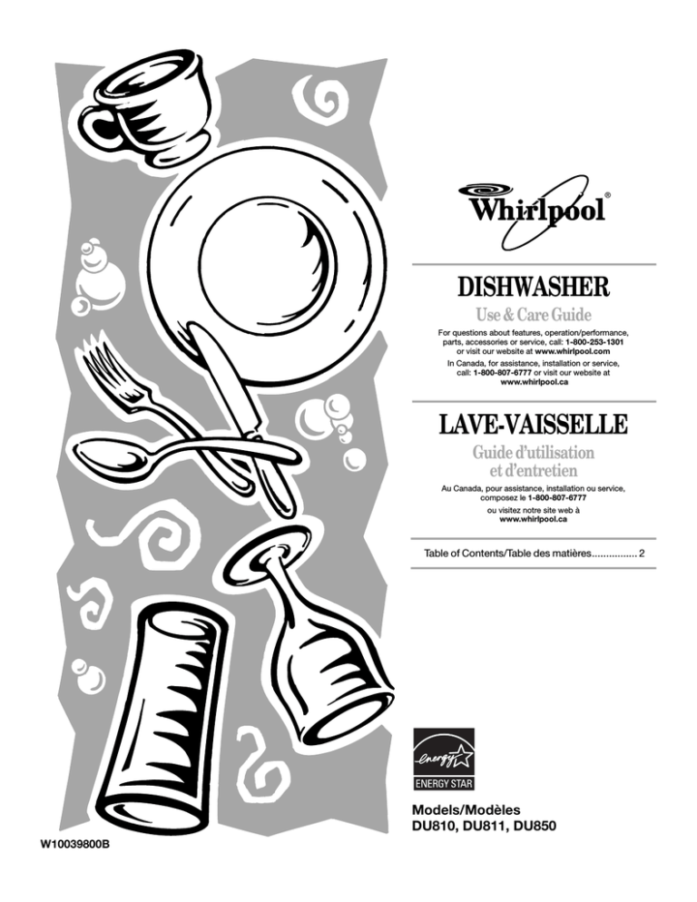 Whirlpool DU850 Use & care guide Whirlpool DU850 Use & care guide