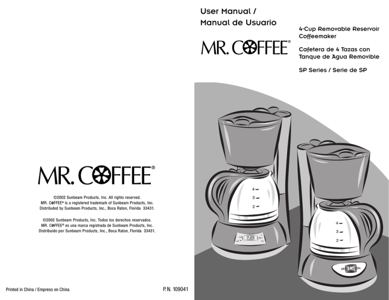 Mr. Coffee 109041 User manual Mr. Coffee 109041 User manual