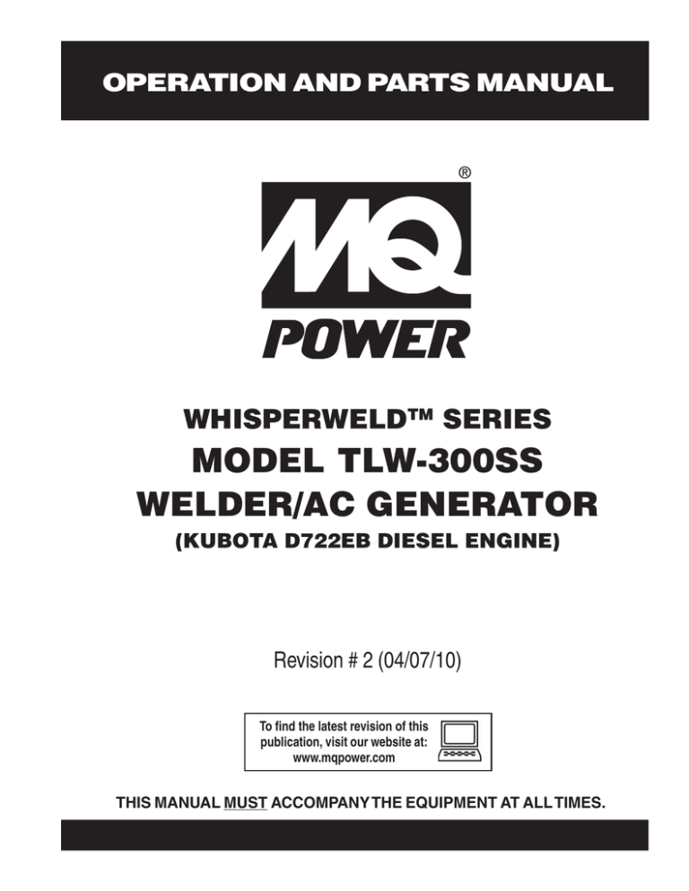 MULTIQUIP TLW-300SS Specifications MULTIQUIP TLW-300SS Specifications