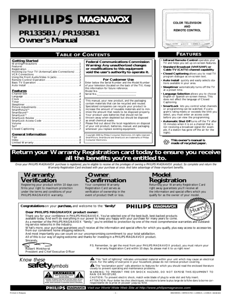 Philips 1335 series Owner`s manual Philips 1335 series Owner`s manual