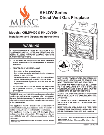 Monessen Hearth KHLDV500 Indoor Fireplace Operating instructions | Manualzz