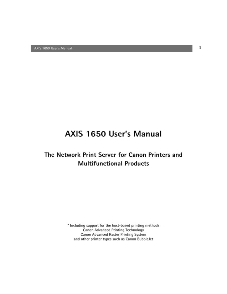 Canon AXIS 1650 User`s manual Canon AXIS 1650 User`s manual