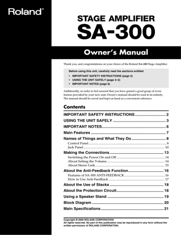 Roland SA-300 Amplificador de palco potente e portátil Owner's Manual | Manualzz
