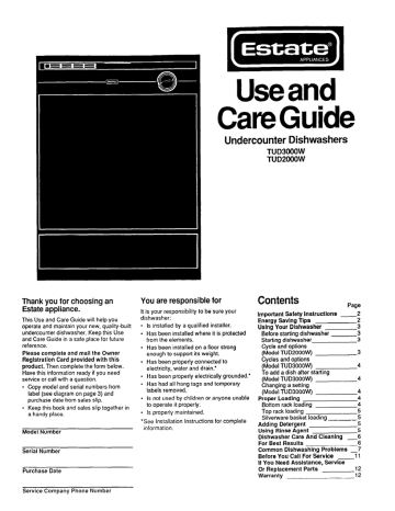Estate TUD3000W Use and care guide | Manualzz